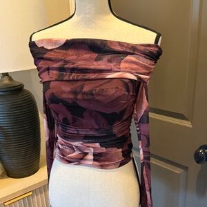 Blue Blush Off-Shoulder Floral Blouse - Purple and Black